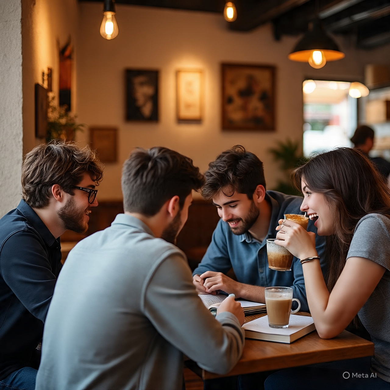 Sekelompok mahasiswa sedang nongkrong di sebuah cafe.