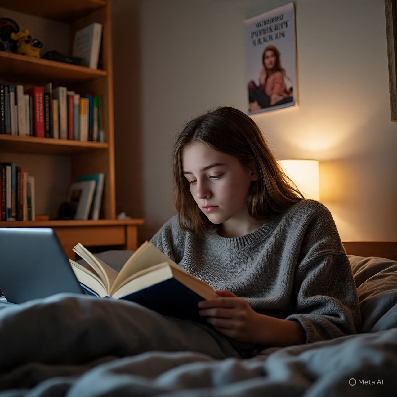 Seorang wanita introvert yang sedang membaca buku.