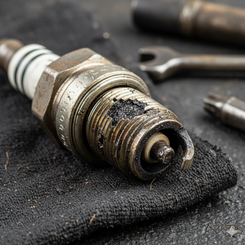 Sebuah busi motor yang rusak