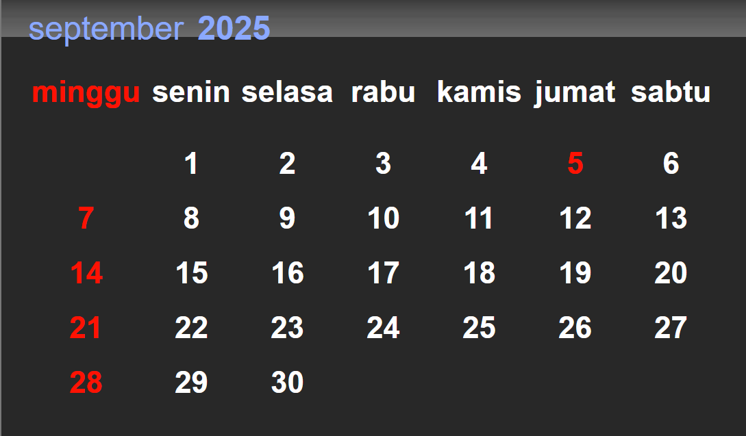 Kalender bulan September 2025.