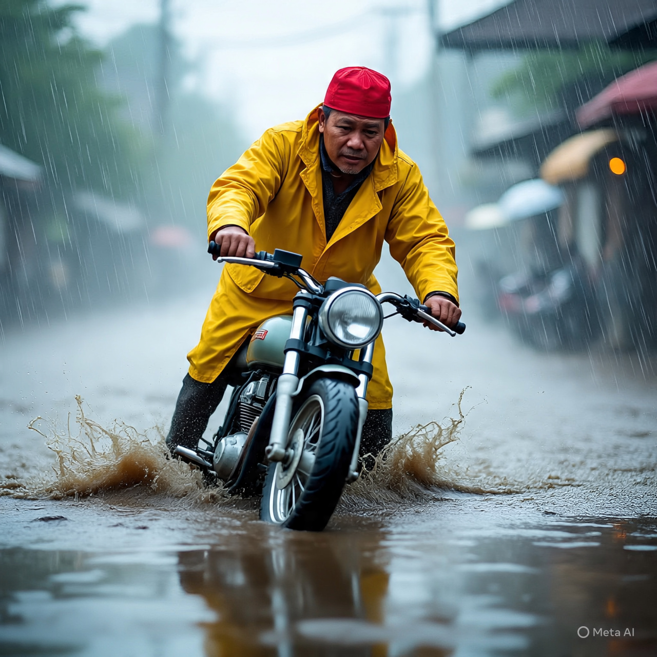ILUSTRASI cara mengatasi motor mogok di tengah hujan deras.