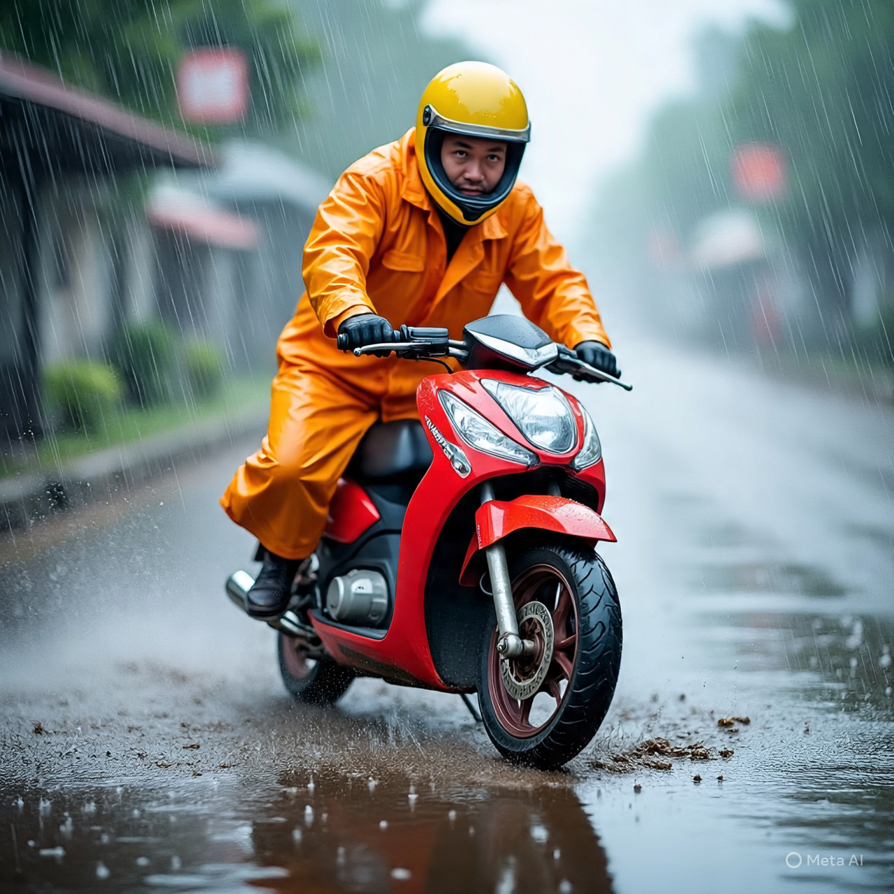 Ilustrasi mengatasi motor mogok di tengah hujan.