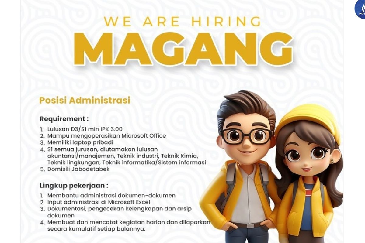 PAM Jaya DKI membuka lowonan magang bagi lulusan fresh graduate.