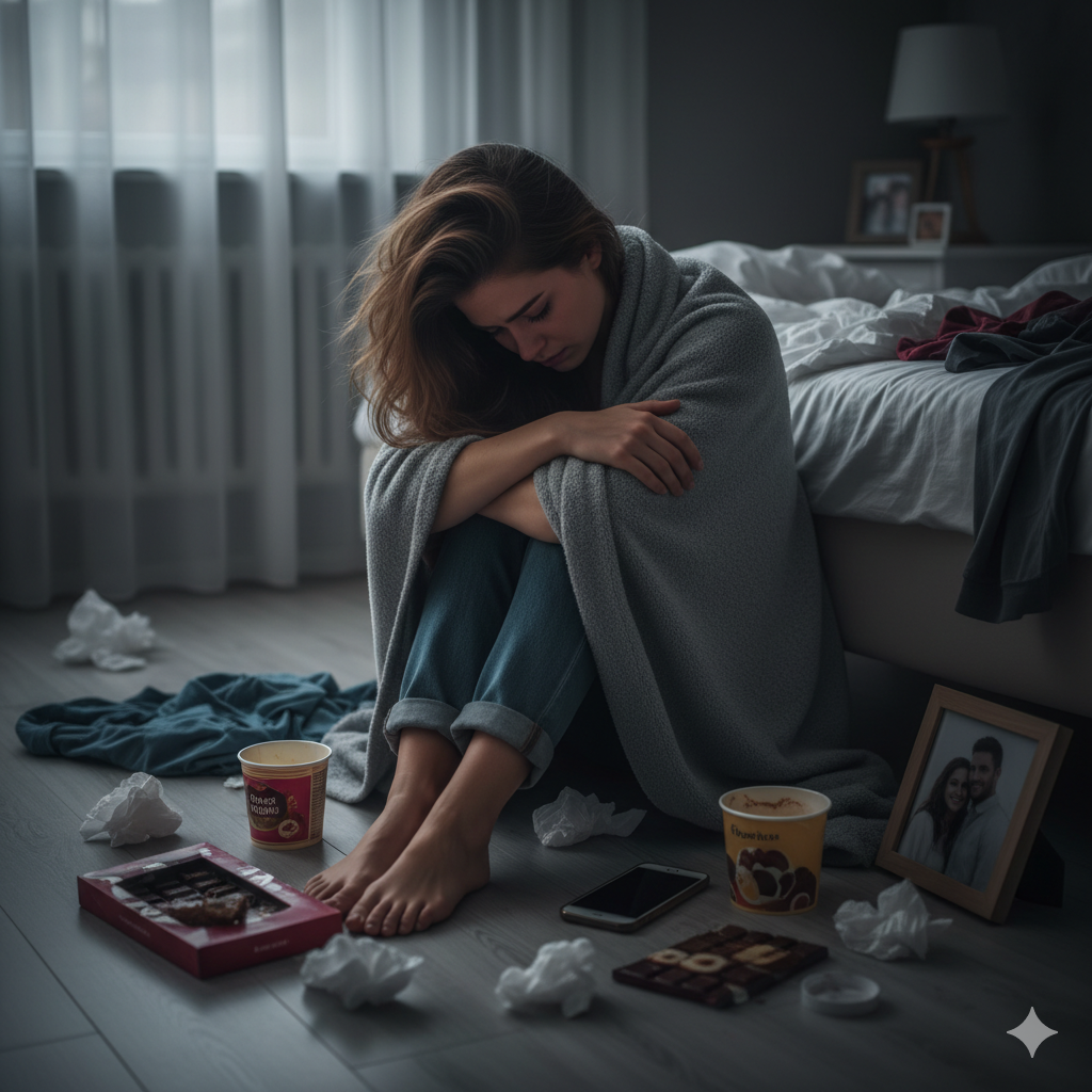 Ilustrasi seorang wanita yang sedang galau setelah di ghosting oleh pria idamannya.