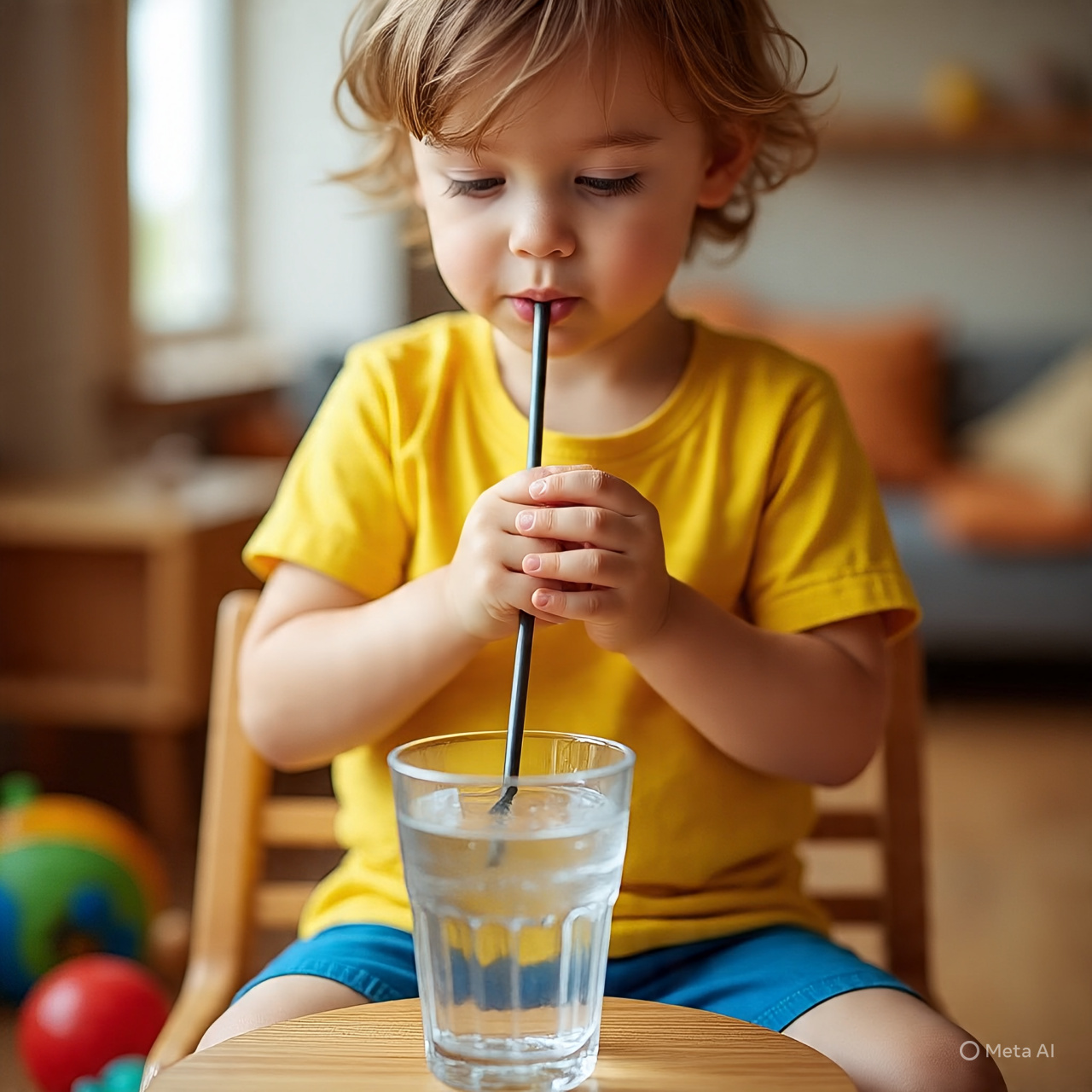 Ilustrasi anak sedang meminum air.