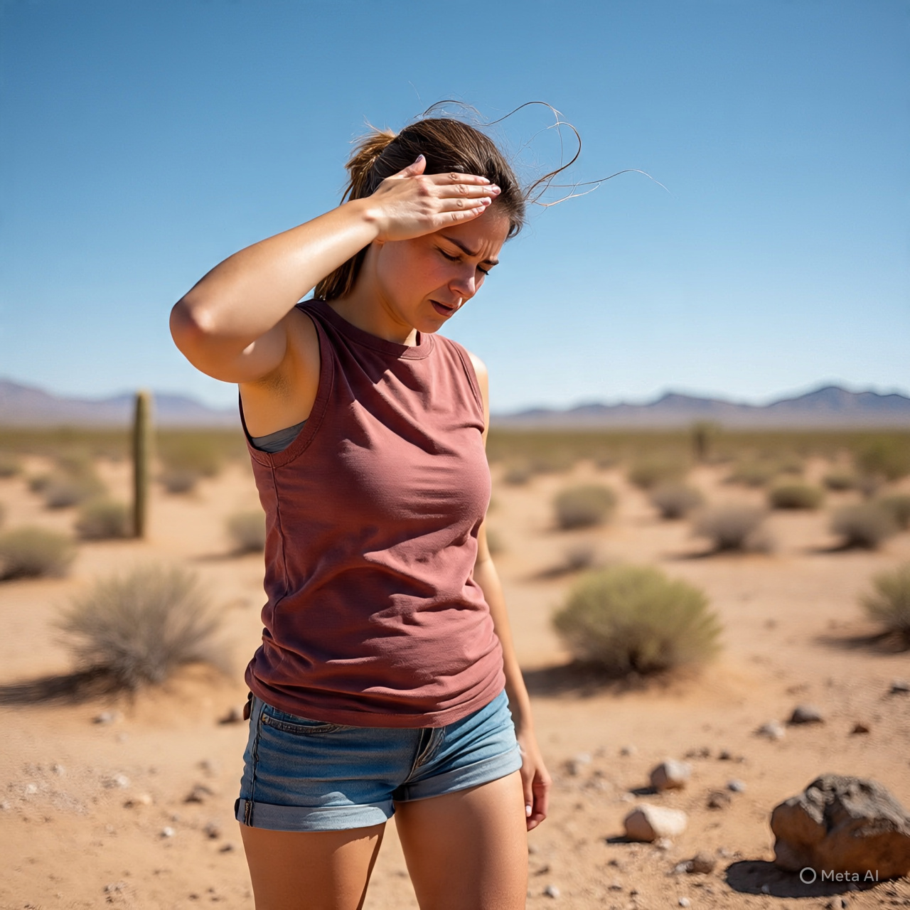 Ilustrasi seorang wanita yang sedang kepanasan.