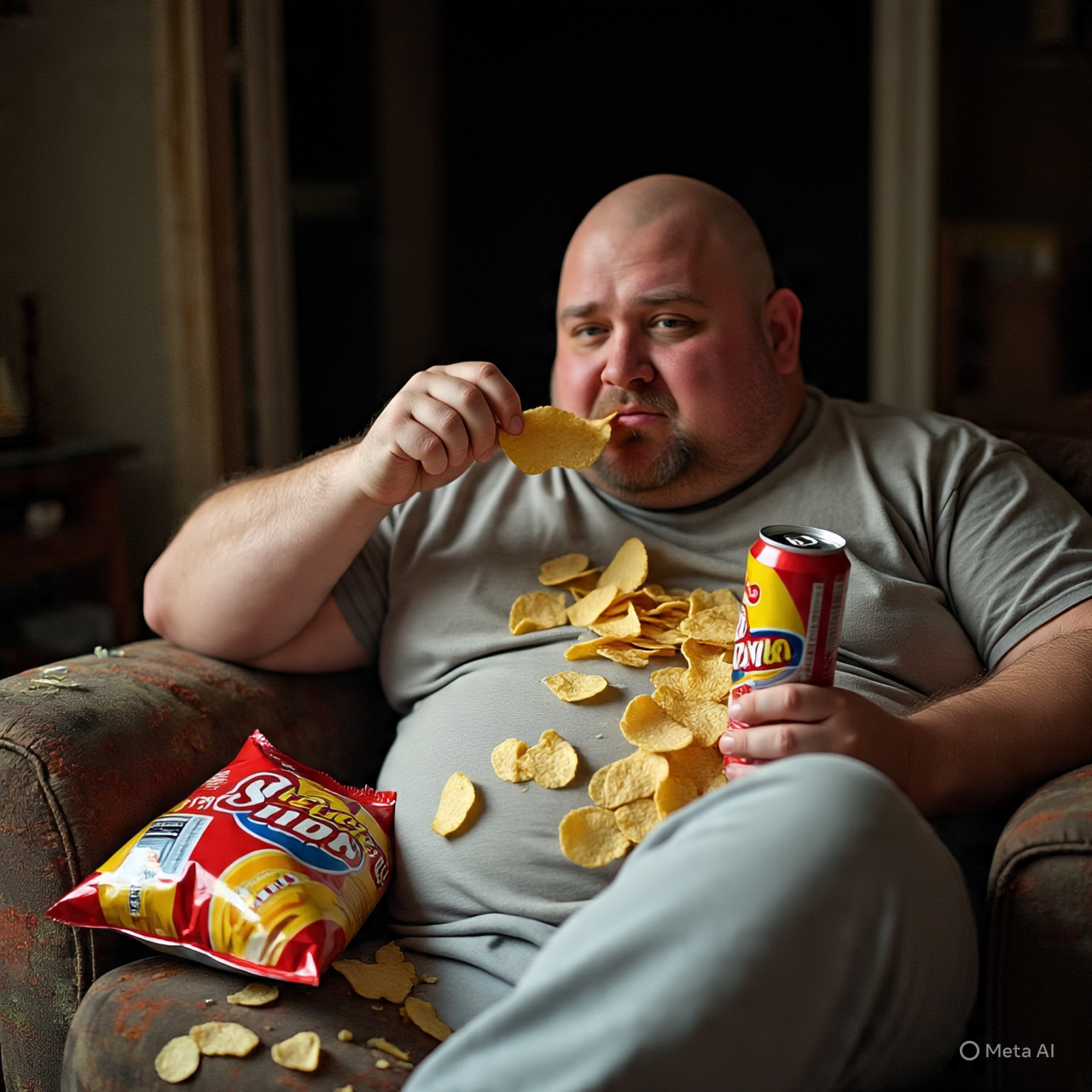 Ilustrasi seorang pria yang suka dengan makanan cepat saji.