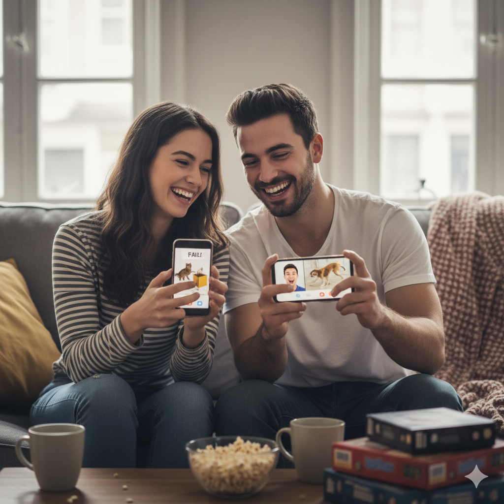 Ilustrasi sepasang sahabat saling mengirim reels.