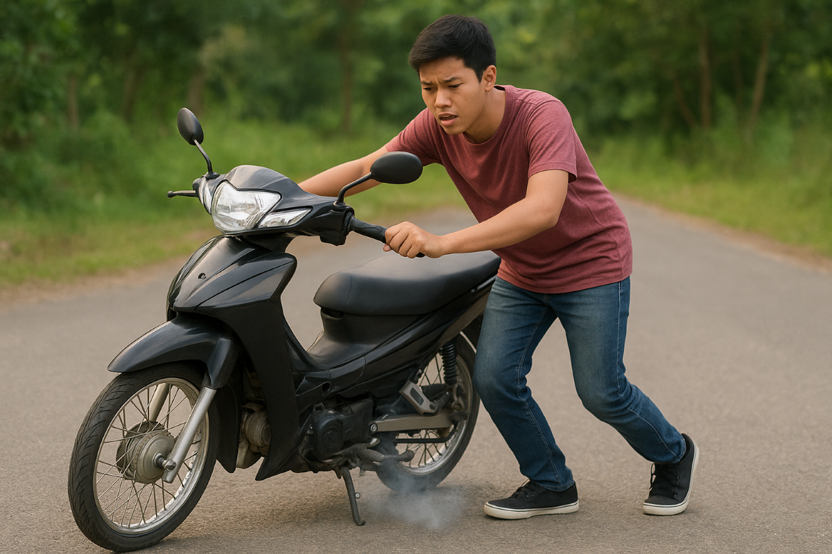 Ilustrasi motor yang brebet karena bbm yang buruk.