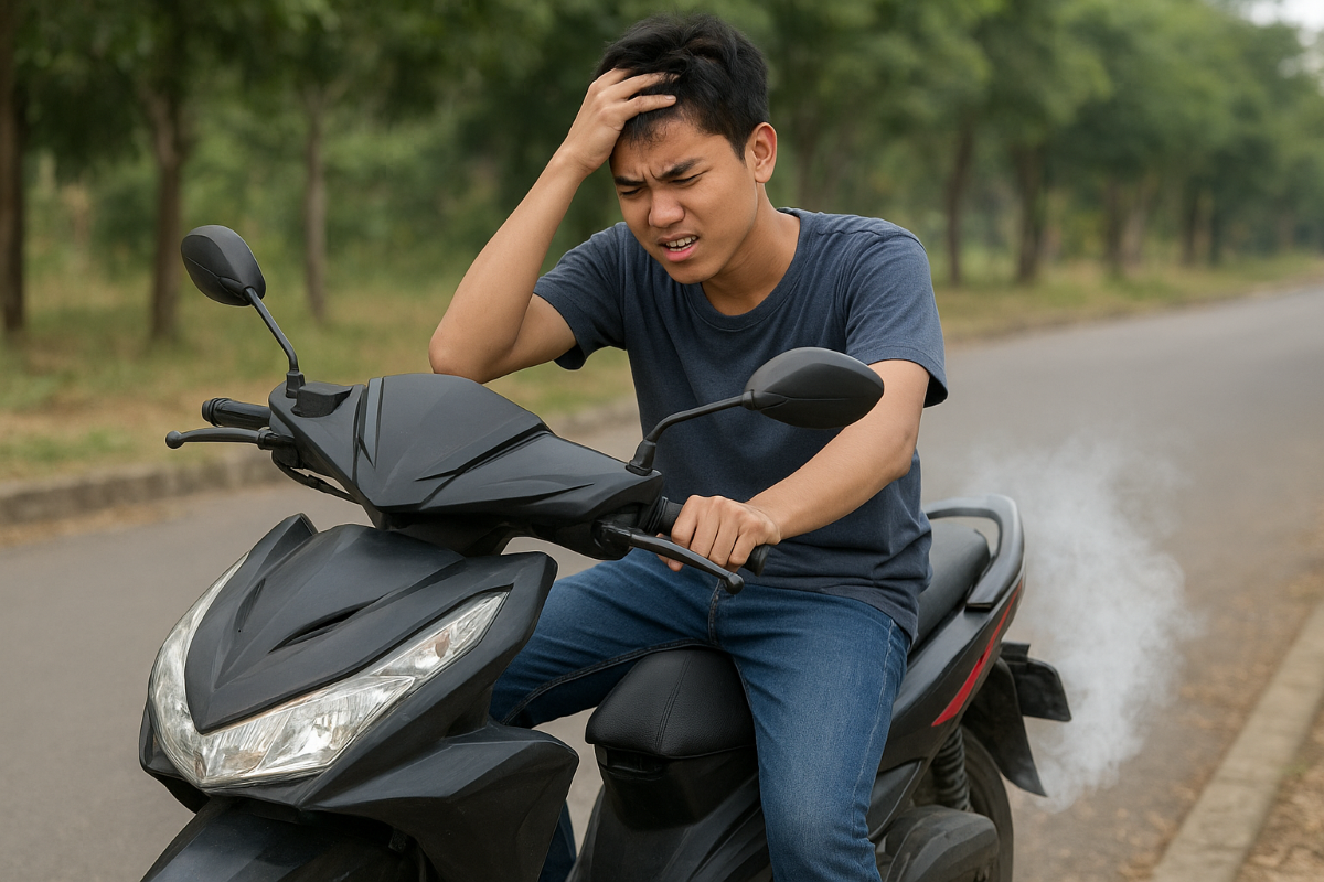 Ilustrasi motor brebet karena bahan bakar yang buruk.