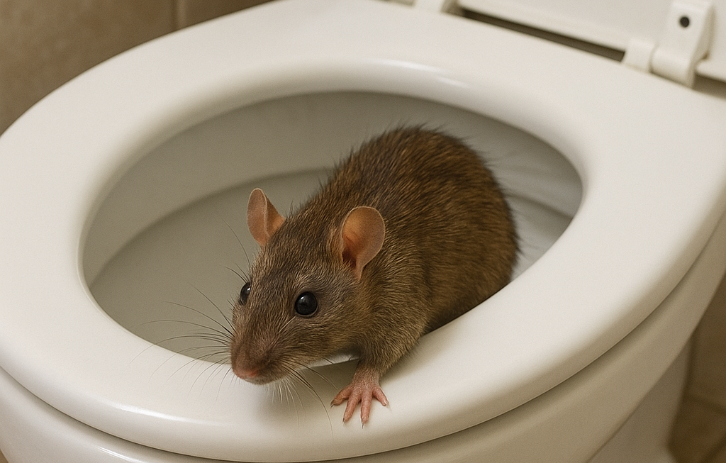 Ilustrasi tikus yang masuk kedalam toilet.