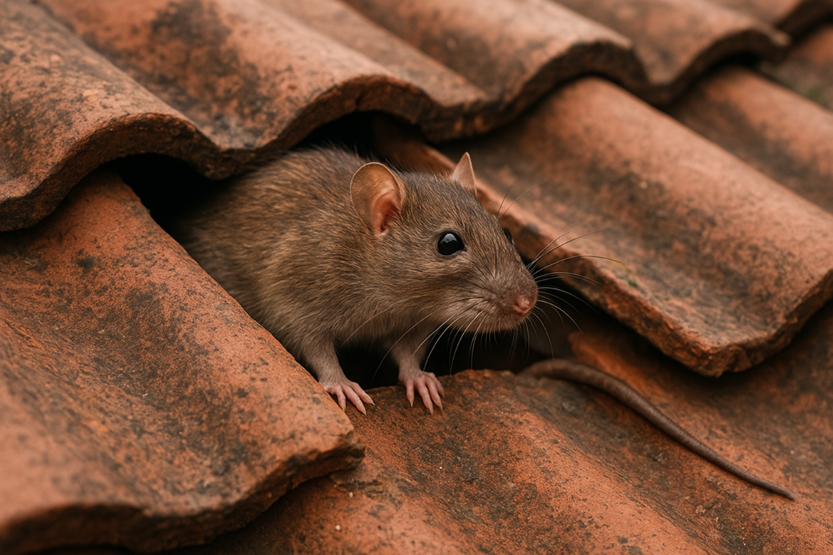 Ilustrasi tikus yang masuk kedalam rumah lewat genteng.