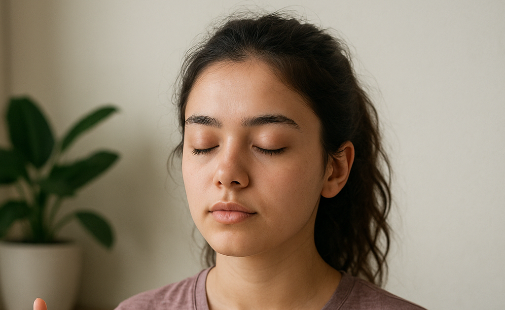 Ilustrasi gen z yang sedang meditasi untuk menjaga kesehatan mental,