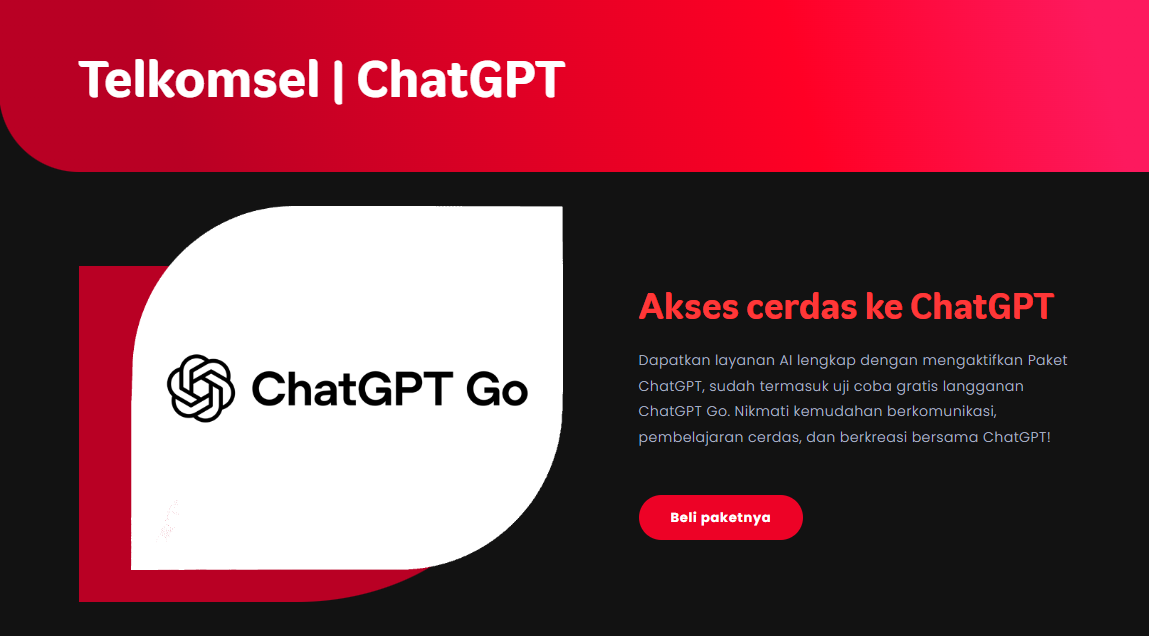 Telkomsel luncurkan paket ChatGPT Go.