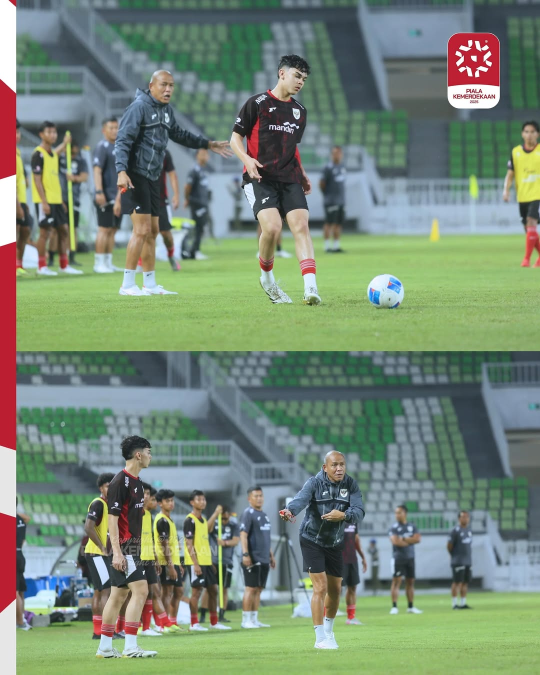 Coach Nova Arianto memberi arahan ke para pemain timnas Indonesia U17 saat sesi latihan.