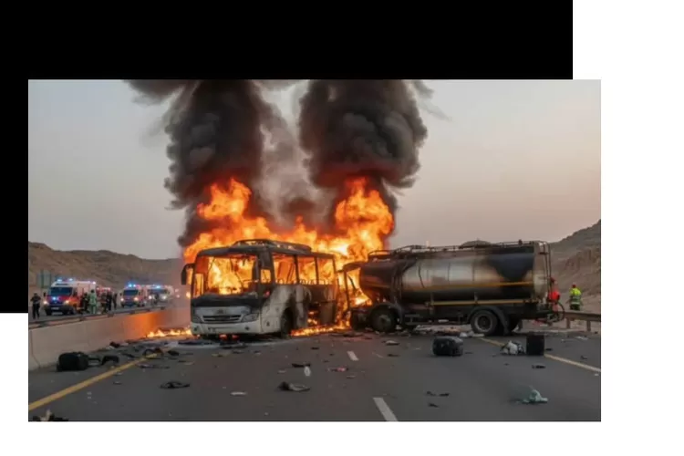 Kecelakaan bus yang mengangkut jamaah asal India mengalami kecelakaan di dekat Madinah, Arab Saudi, Senin (17/11/2025).
