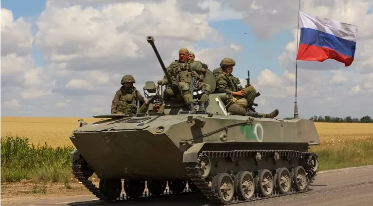 Ilustrasi militer Rusia yang ambil alih kota Pokrovsk.