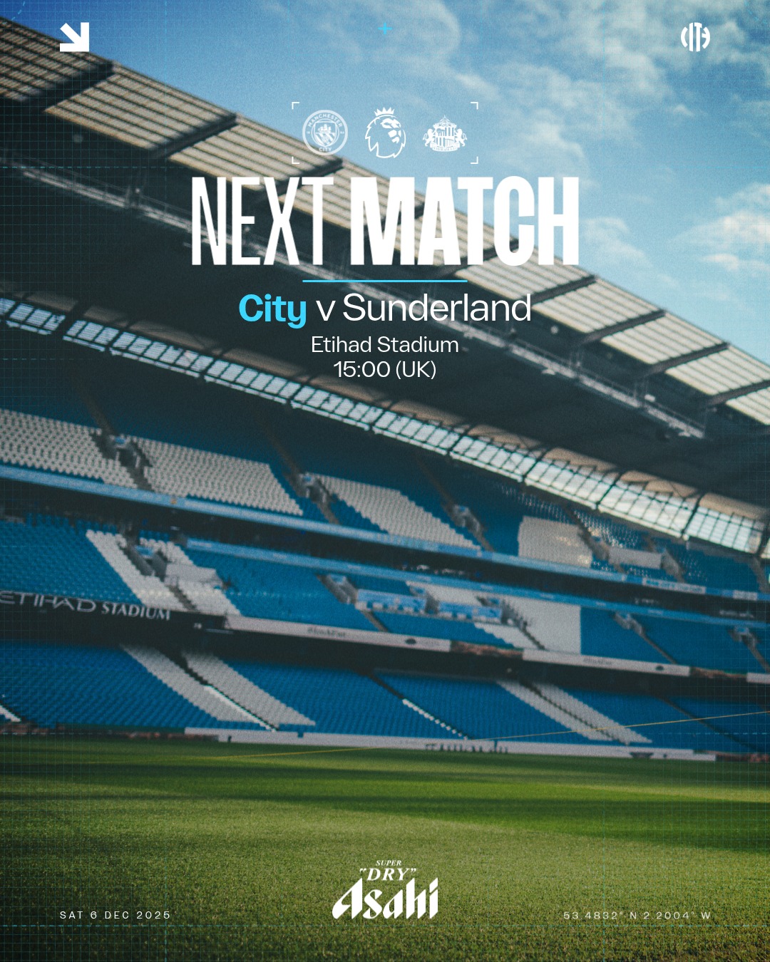 Manchester City akan menjamu Sunderland di pekan ke-15 Premier League 2025/2026.