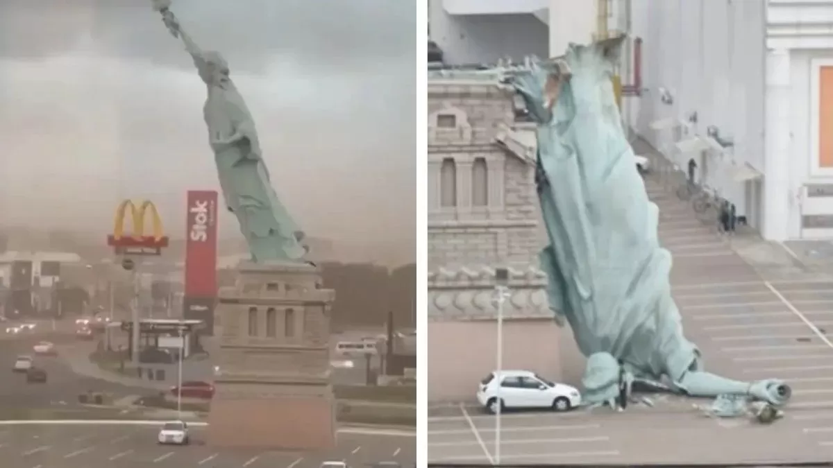Patung replika Liberty di Brasil roboh karena dihantam angkin kencang (15/12).