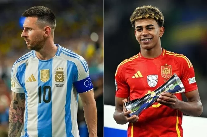 Potret Lionel Messi dan Lamine Yamal yang akan bertemu di Finalissima 2026.