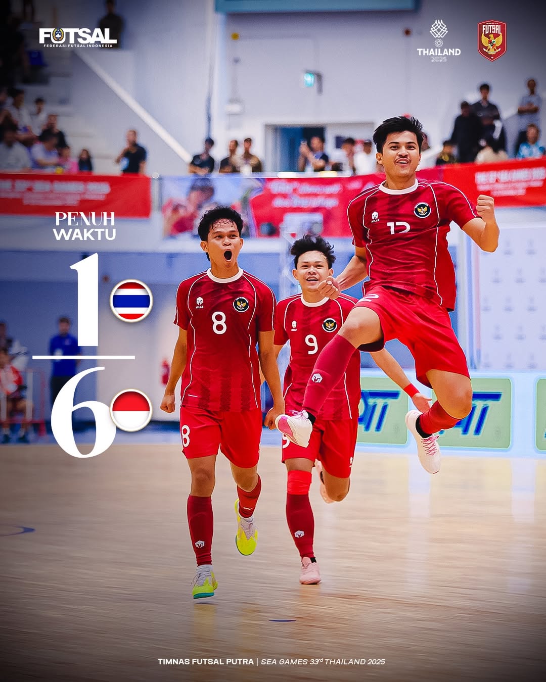 Timnas futsal putra Indonesia raih medali emas setelah berhasil kalahkan Thailand di SEA Games 2025 (19/12).