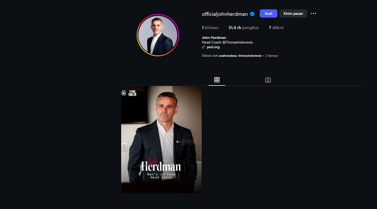Akun Instagram John Herdman.