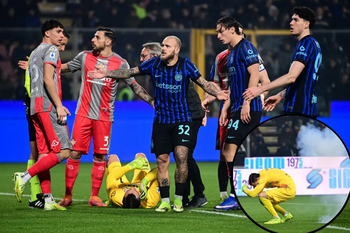 Momen Emil Audero saat terkena flare yang di lempar suporter Inter Milan.