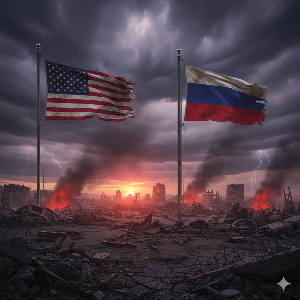 Ilustrasi bendera Amerika Serikat dan Rusia.