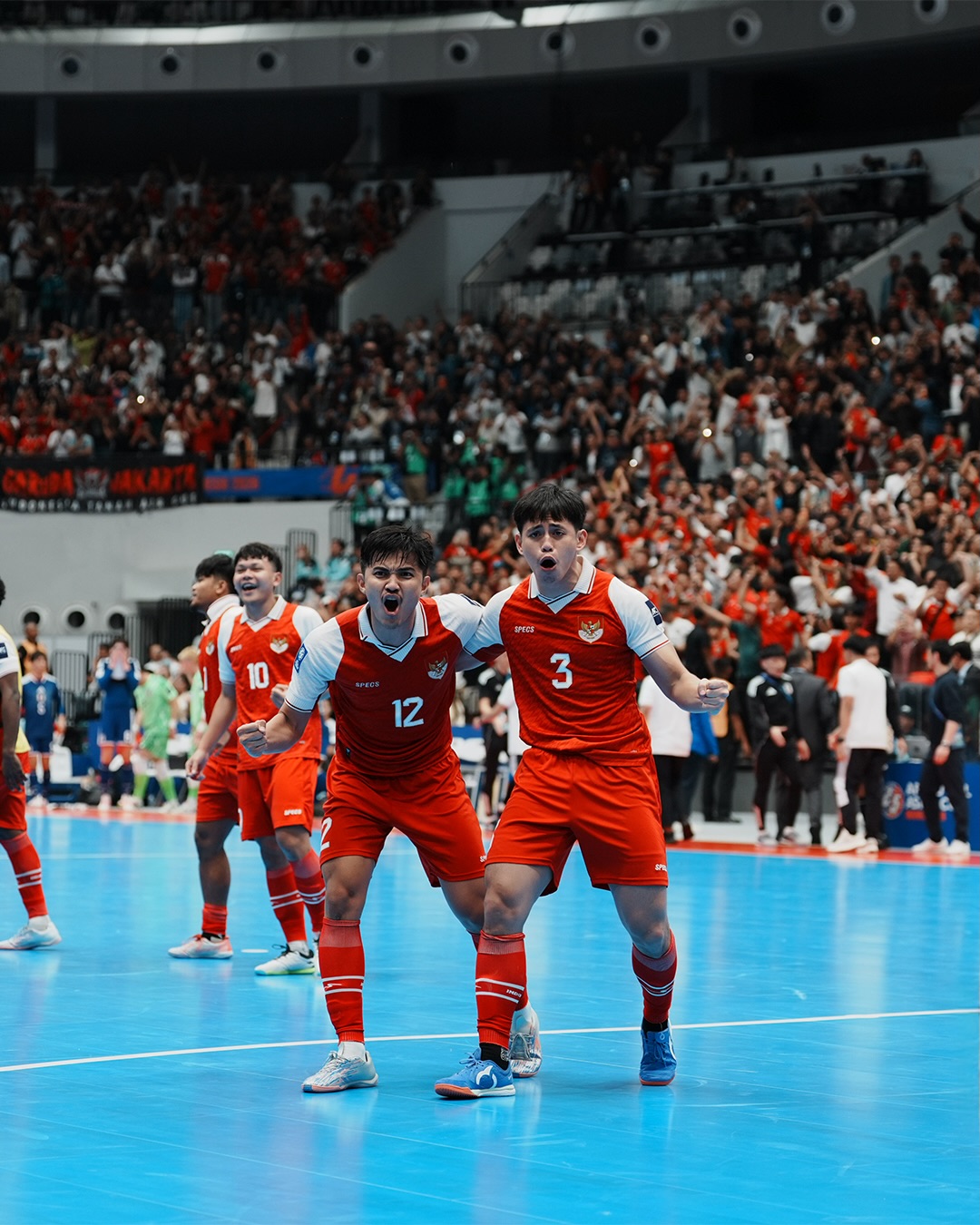 Selebrasi pemain timnas futsal Indonessia usai berhasil kalahkan Jepang di Semifinal Piala Asia futsal 2026.