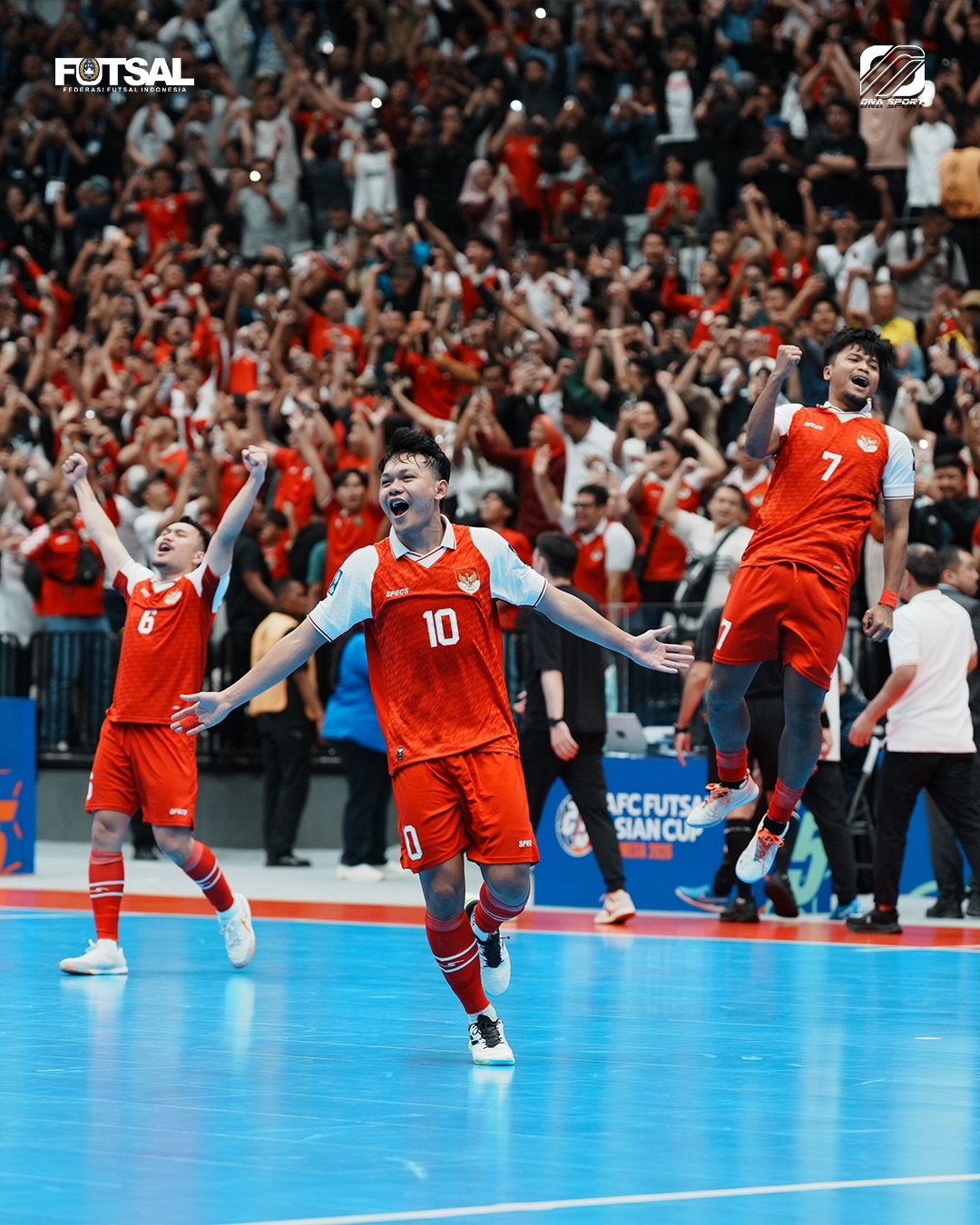 Selebrasi timnas futsal Indonesia setelah berhasil melaju ke final Piala Asia futsal 2026.