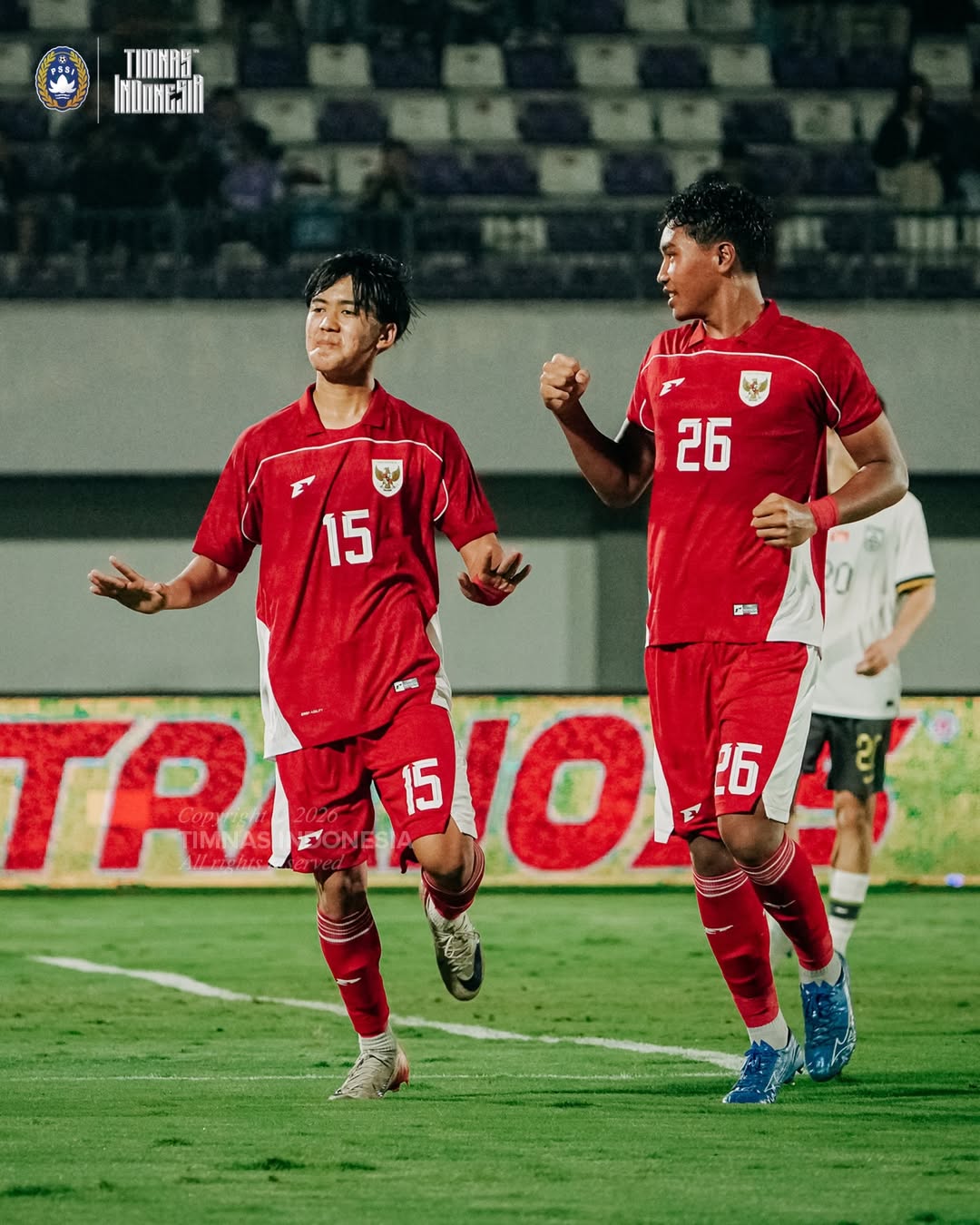 Selebrasi pemain timnas Indonesia U17 usai cetak gol ke gawang China U17.