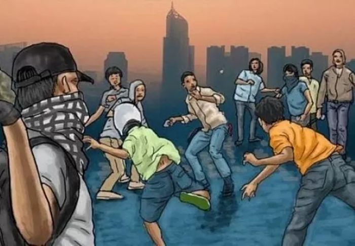 Ilustrasi tawuran.