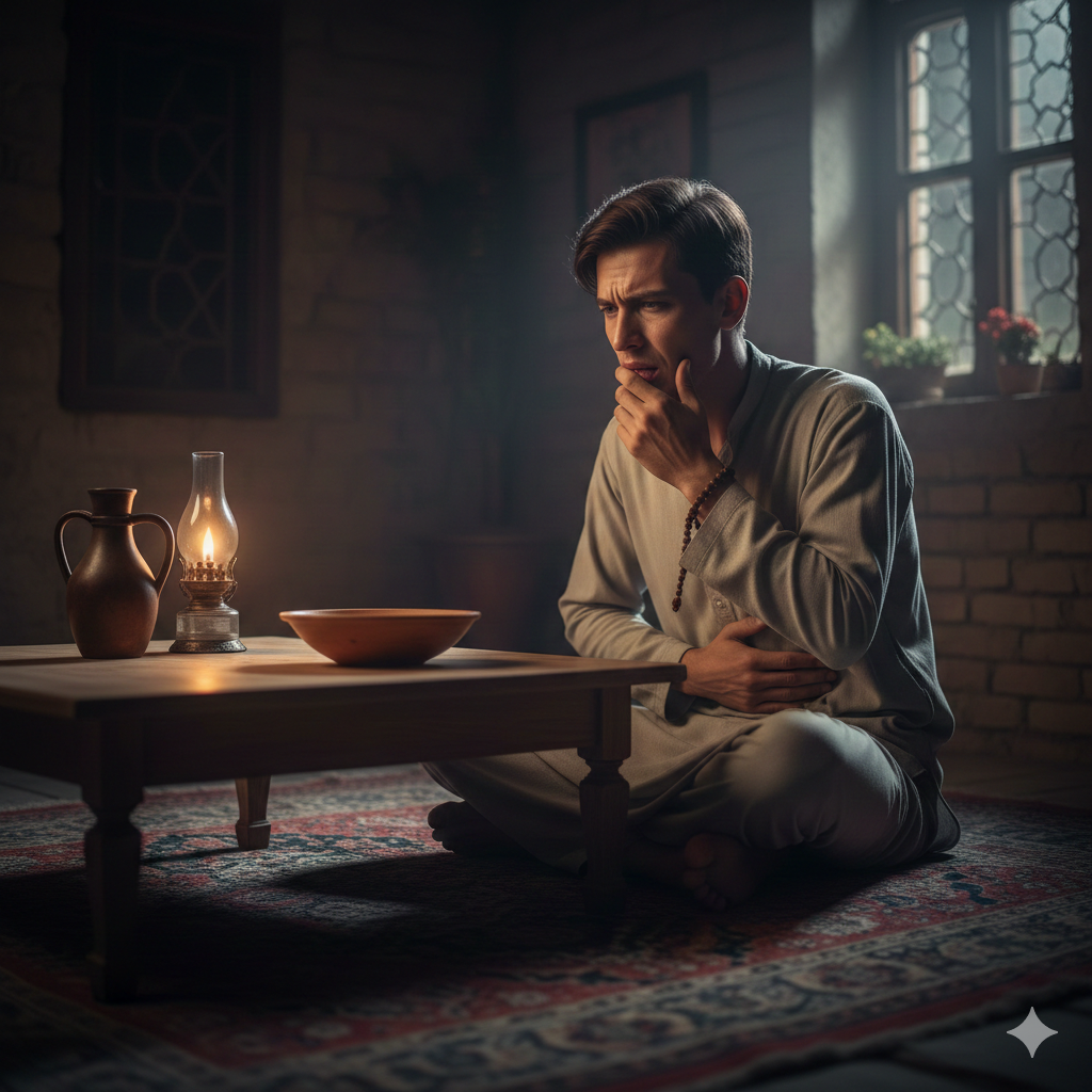 Ilustrasi ekspresi lapar setelah BAB usai sahur.