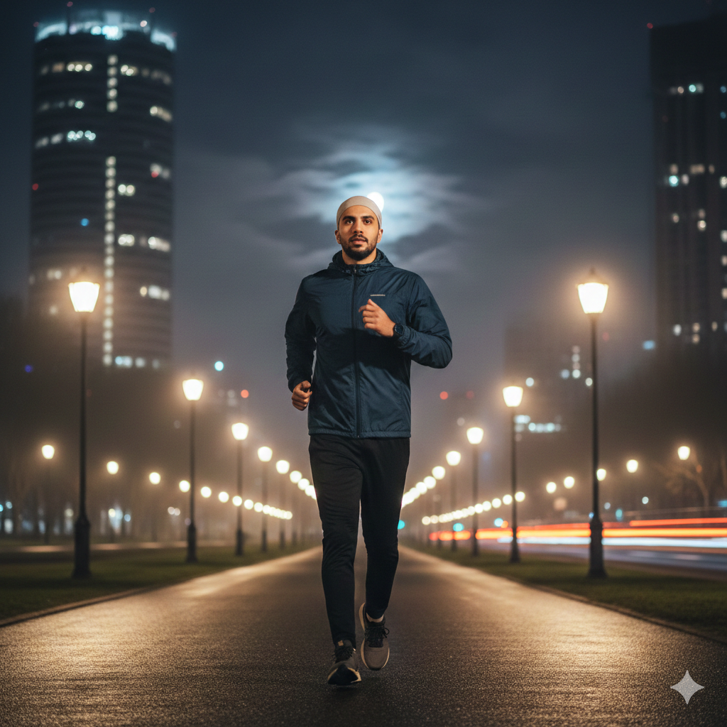 Ilustrasi jogging di malam hari.