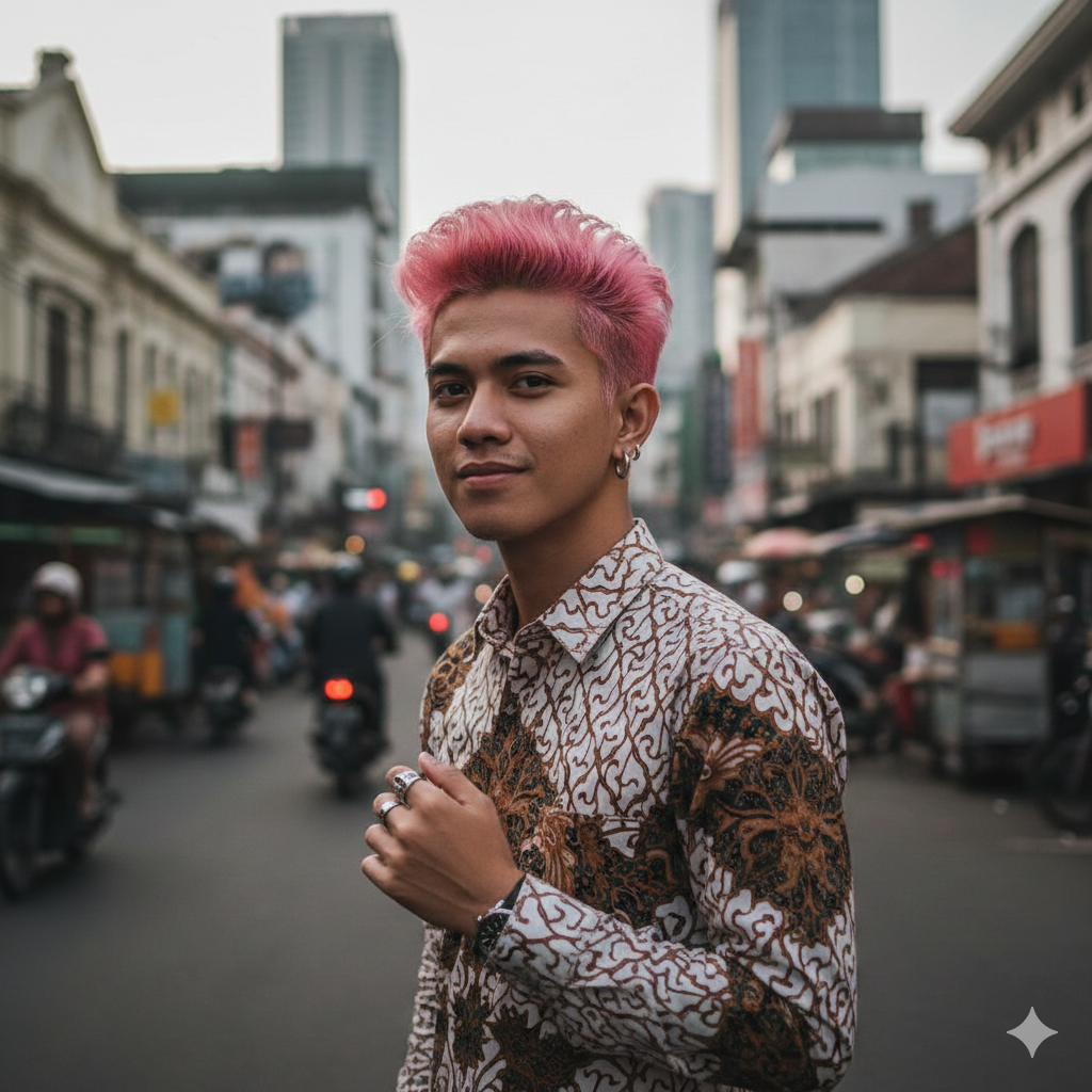 Style rambut berwarna pink.