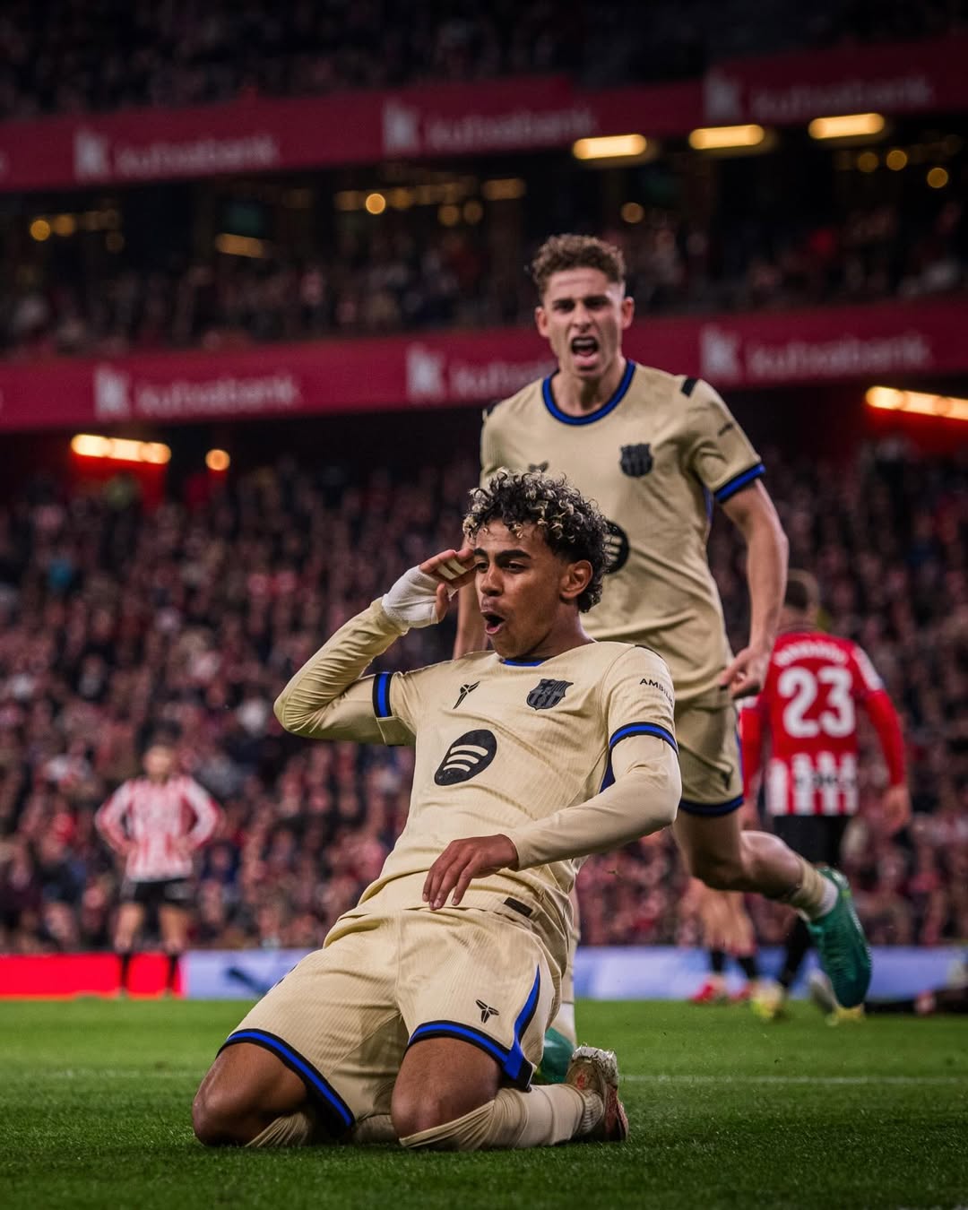 Selebrasi Lamine Yamal usai cetakgol ke gawang Bilbao.