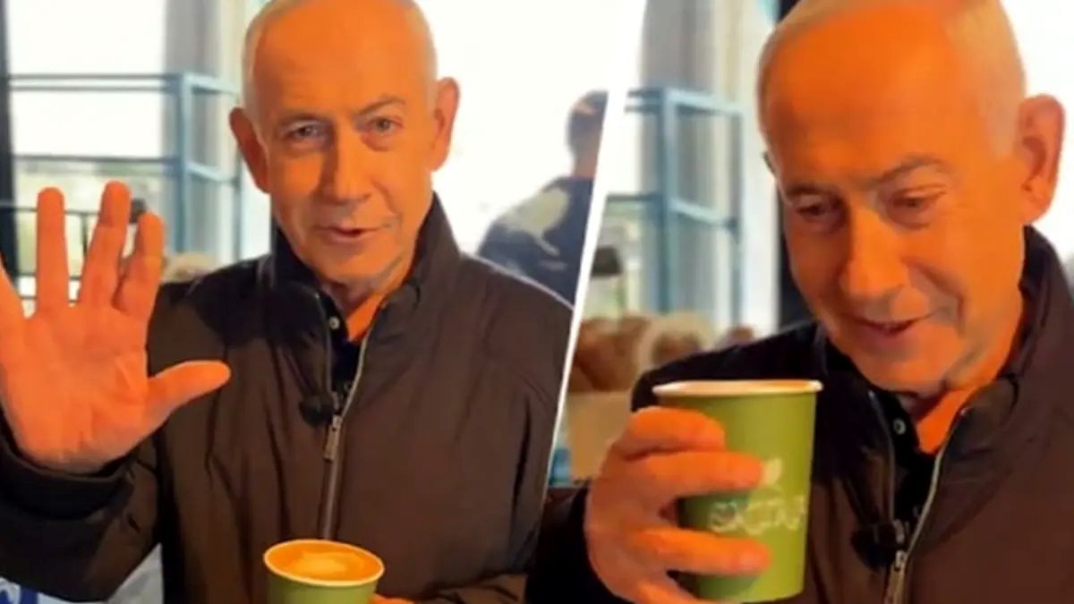 Tangkapan layar video terbaru kemunculan Benjamin Netanyahu di kedai kopi diduga kuat merupakan hasil AI.