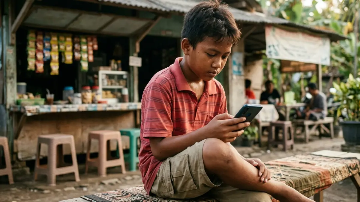 Ilustrasi anak dibawah 16 tahun bermain media sosial. (AI)
