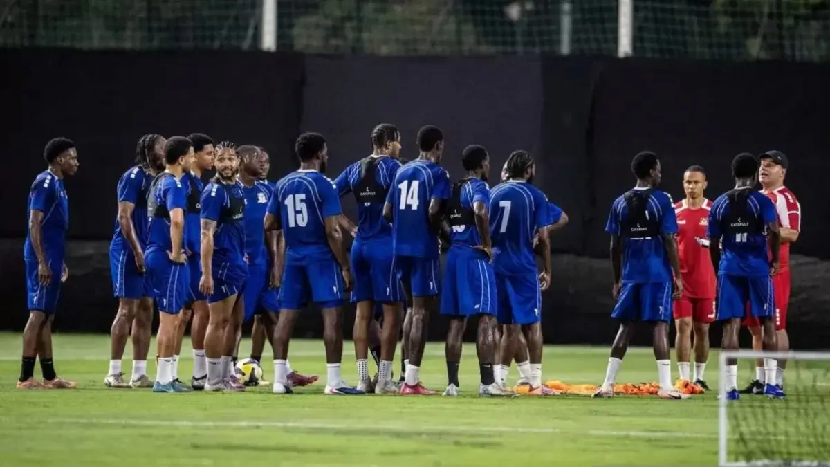 Sesi latihan Timnas St Kitts and Nevis di Lapangan A, Kompleks GBK, Senayan, Jakarta, Selasa (24/3/2026). (ANTARA/Bayu Pratama S./nym.)