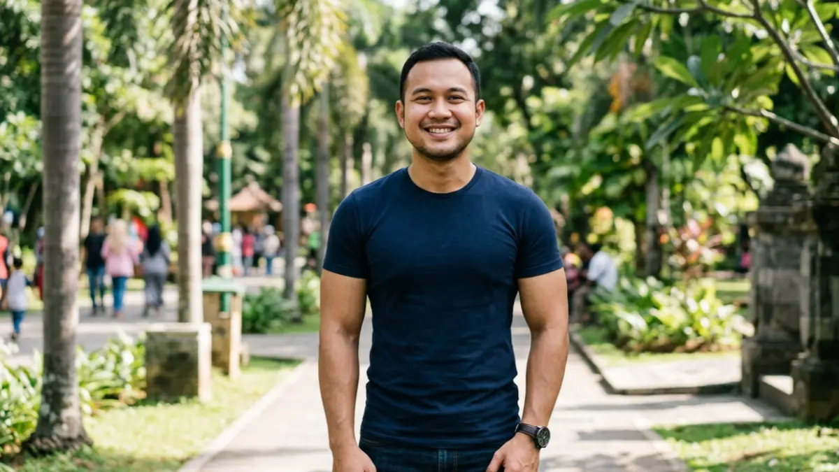 Ilustrasi seorang pria dengan tubuh ideal namun memiliki pipi tembem. (AI)
