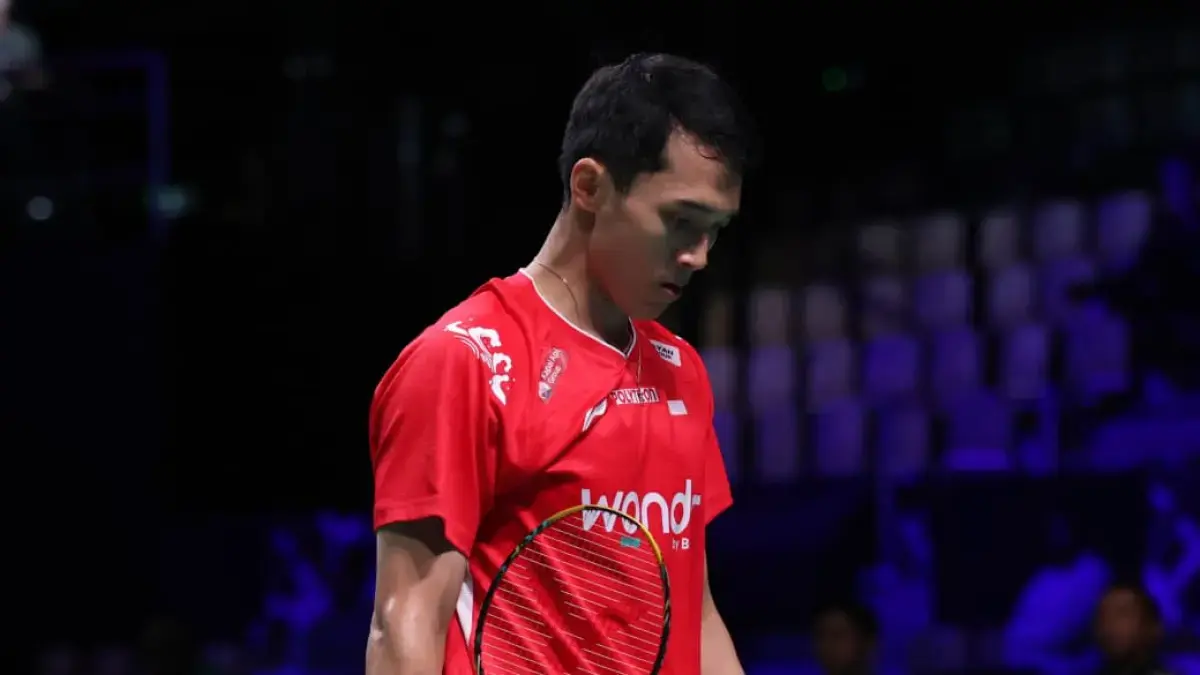 Tunggal putra Indonesia Jonatan Christie saat tampil melawan wakil Aljazair Adel Hamek pada laga pertama Grup D Piala Thomas 2026 di Forum Horsens, Denmark, Jumat (24/4/2026). (ANTARA)