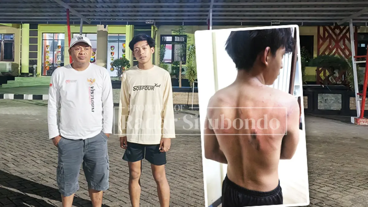 LAPOR POLISI: Hafid Junaidi dan putranya, Dinar, 19, usai laporan di Mapolres Situbondo, Sabtu malam (31/5). (HUMAIDI/JPRS)
