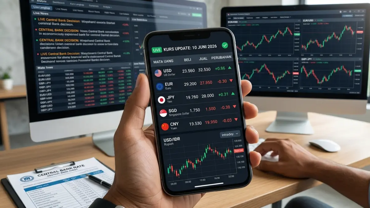 Cek update kurs lengkap hari ini: Gambaran pemantauan real-time nilai tukar Rupiah (IDR) terhadap berbagai mata uang dunia utama. (FOTO: Ilustrasi/ Radar Situbondo)