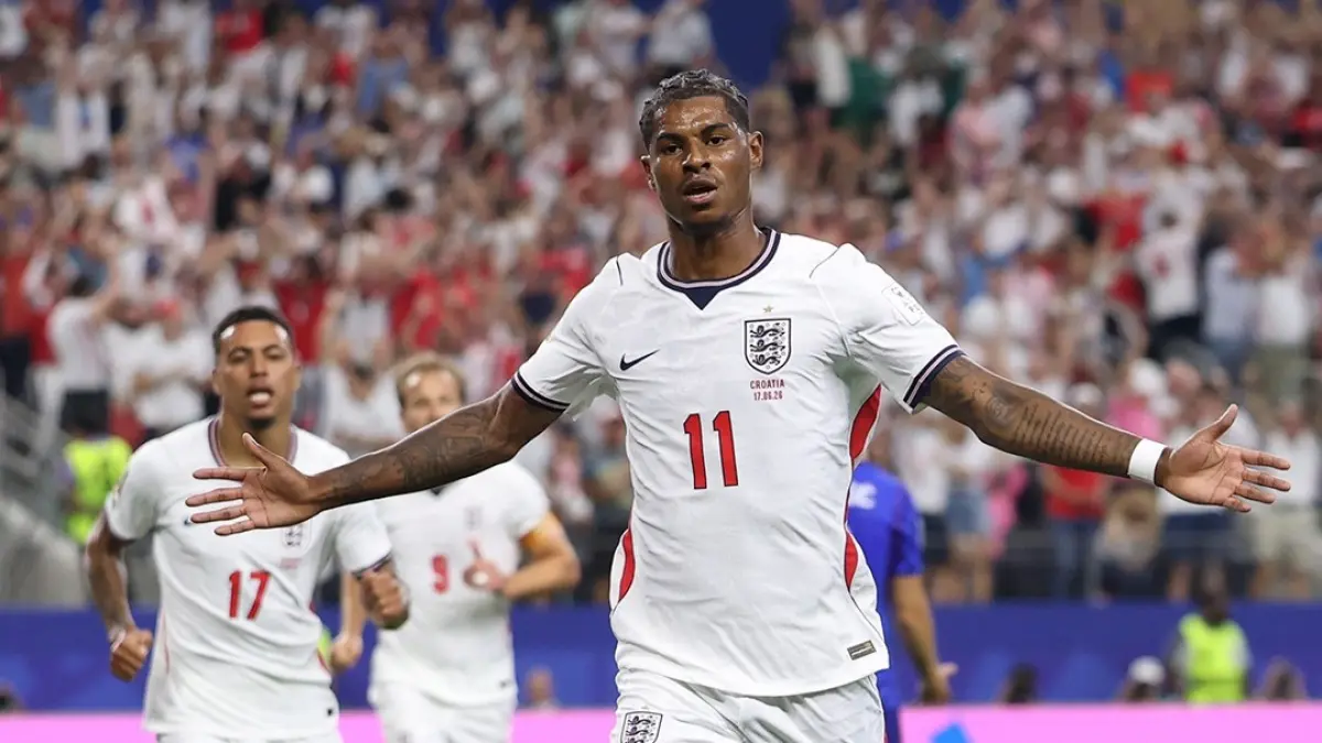 Selebrasi Rashford usai mencetak gol ke gawang Kroasia. (Instagram/england)