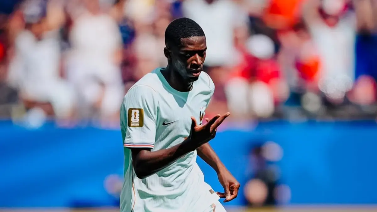 Selebrasi Dembele usai hattrick ke gawang Norwegia di Piala Dunia 2026. (Instagram/equipedefrance)