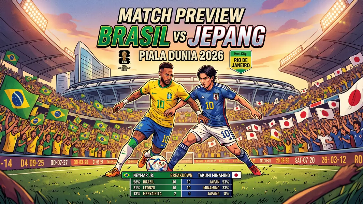 Prediksi Skor, susunan pemain laga Piala Dunia 2026 Brasil vs Jepang. 