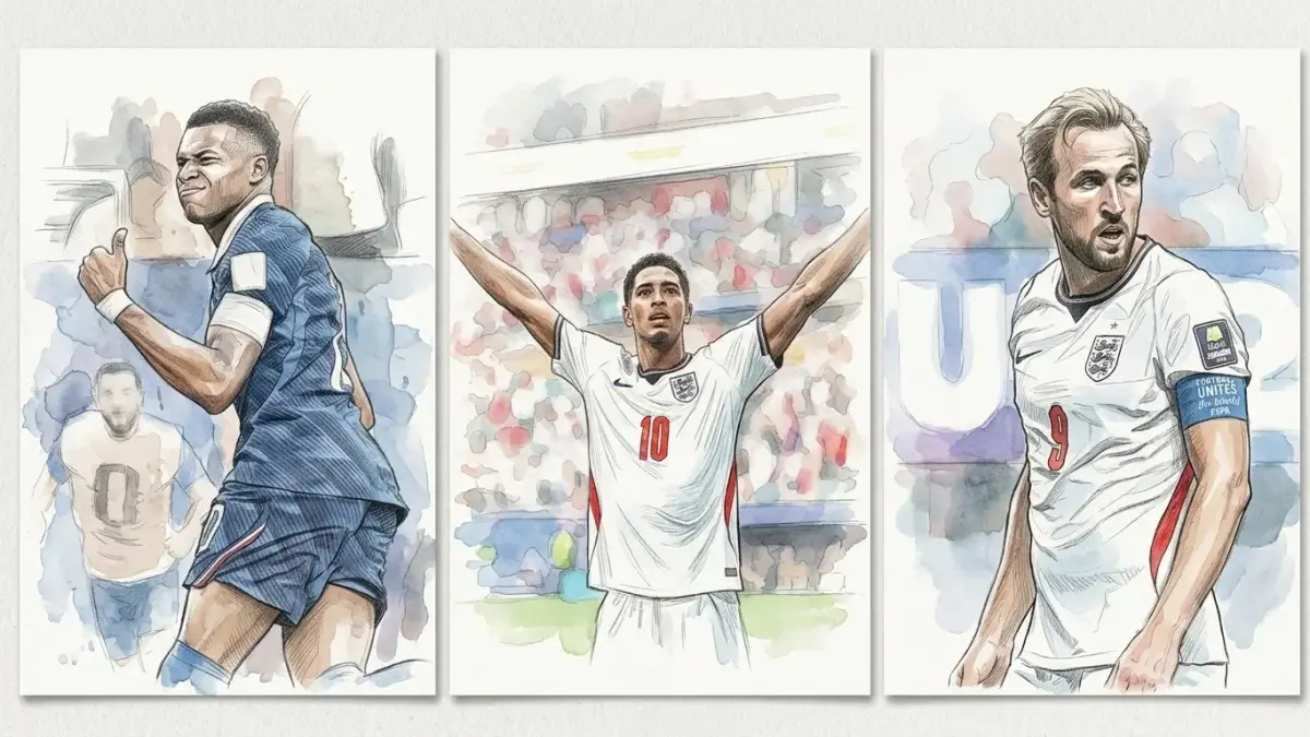 Kylian Mbappe, Harry Kane dan Jude Bellingham. (Ilustrasi AI)