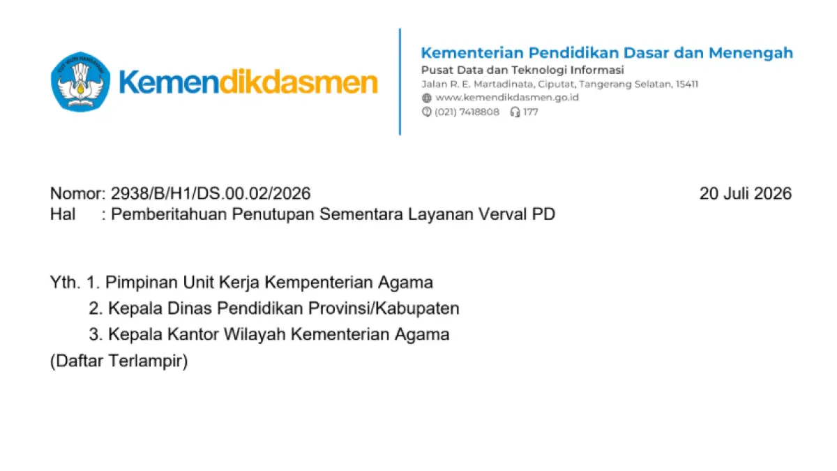 Penutupan sementara layanan layanan verval pd.