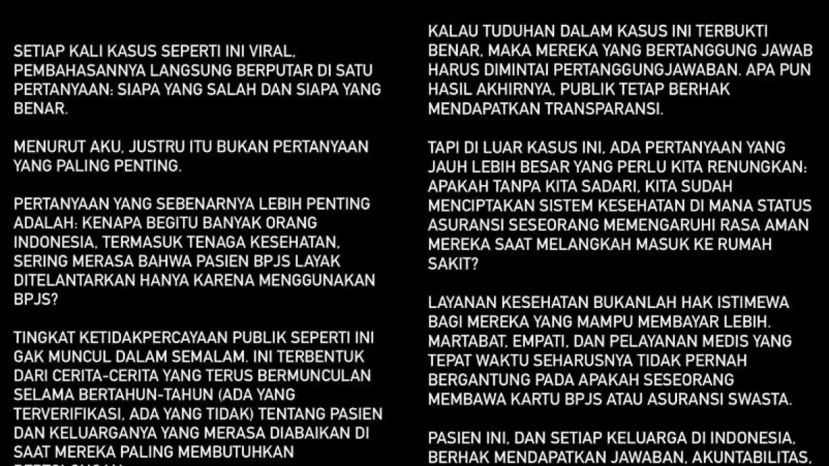 UNGAHAN INSTAGRAM : Cinta Laura tegaskan pelayanan medis harus setara untuk semua pasien.(Instagram:@claurakiehl)
