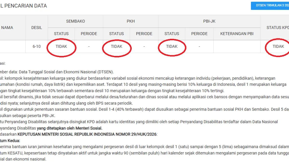 Hanya dengan NIK, begini cara mudah dan cepat cek penerima bansos dan status desil.